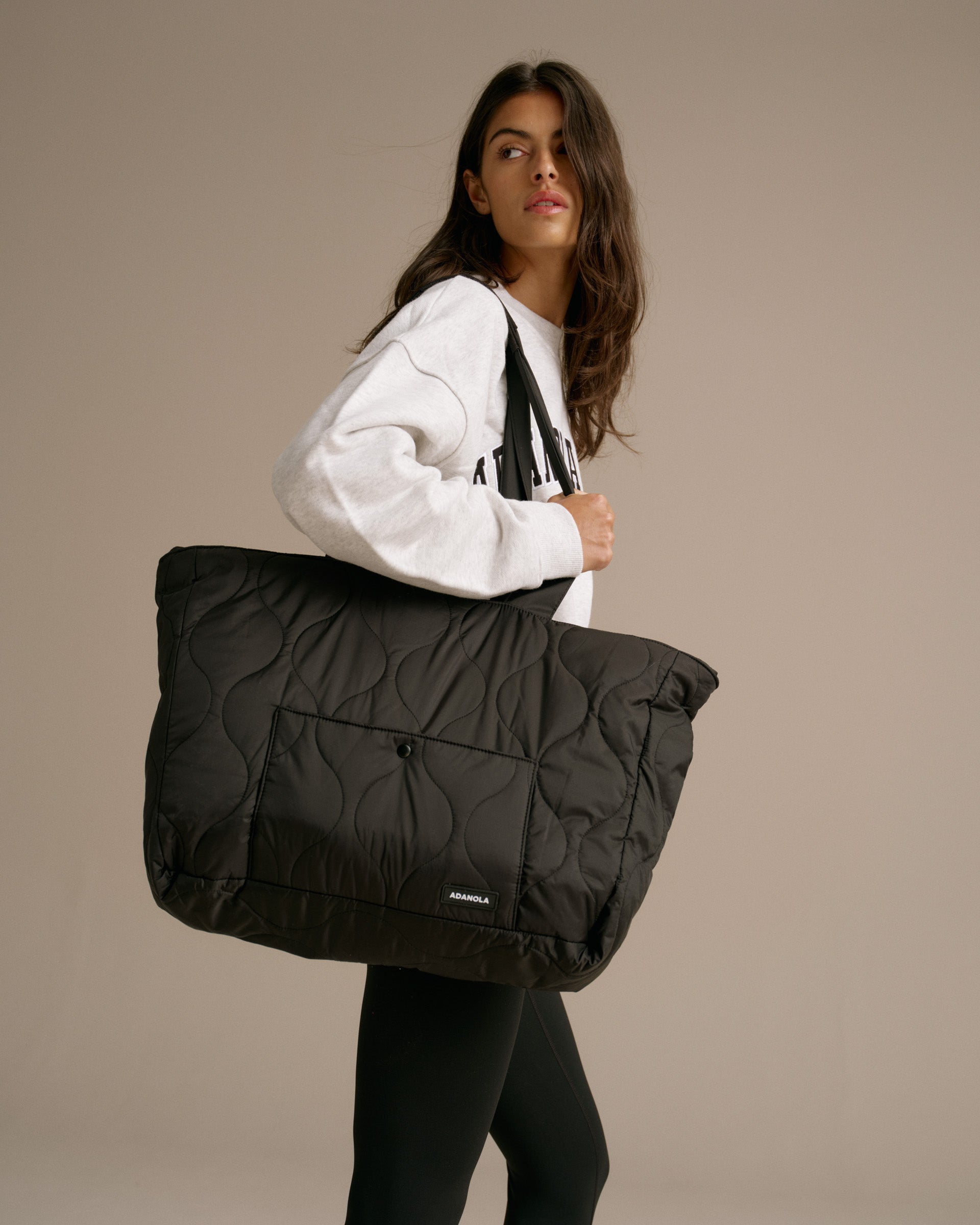 Quilted Nylon Tote Bag - Black